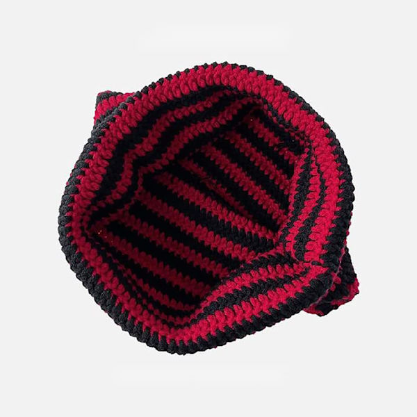 Katte Beanie Hæklet Hatte med Ører Strikket Stribet Vinter Varmt Elastisk Kasket, Sort og Rød Black and Red