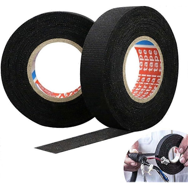 2 rullaa kangasteippiä, 15M kangasautoteippi 19mm/15mm lämmönkestävä kaapeliteippi