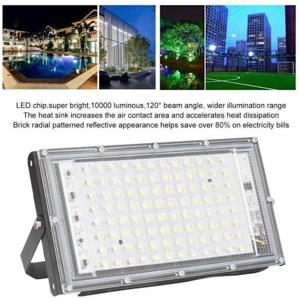 100 W LED-valonheitin, erittäin kirkas, 10 000 lumenia, 120° valokeilan kulma, viileä valkoinen valonheitin, IP65 vedenpitävä, 85–265 V YYV
