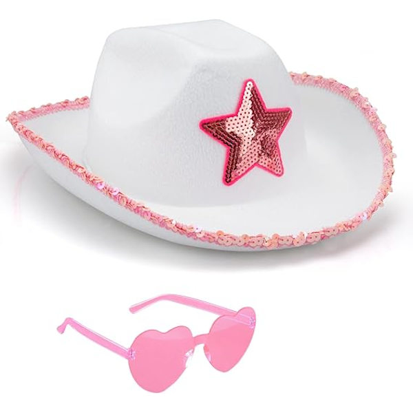 Western Cowgirl-hatt för kvinnor och män med hjärtformade glasögon, utklädningshatt för födelsedag, halloween, cowgirl-kostym för möhippa, svensexa
