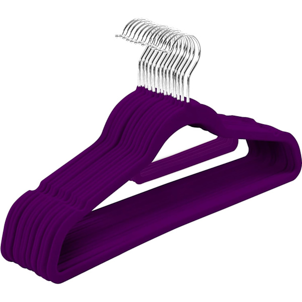 20 fløyels kleshengere - Premium sklisikre kleshengere for klær - 360 graders roterende krok kleshenger for voksne - Robust til å holde jakke eller bukse (lilla) purple