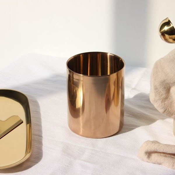 Roséguldfärgad pennställ i rostfritt stål, mugg för skrivbordsorganisering, multifunktionell mini-blomvas Gold