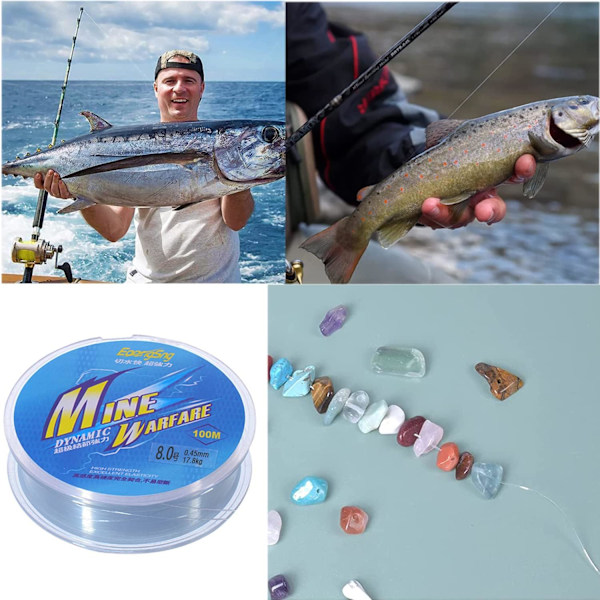 100 meter fiskeline, nylon fiskeline, transparent monofilament fiskeline ca. 0,45 mm diameter line