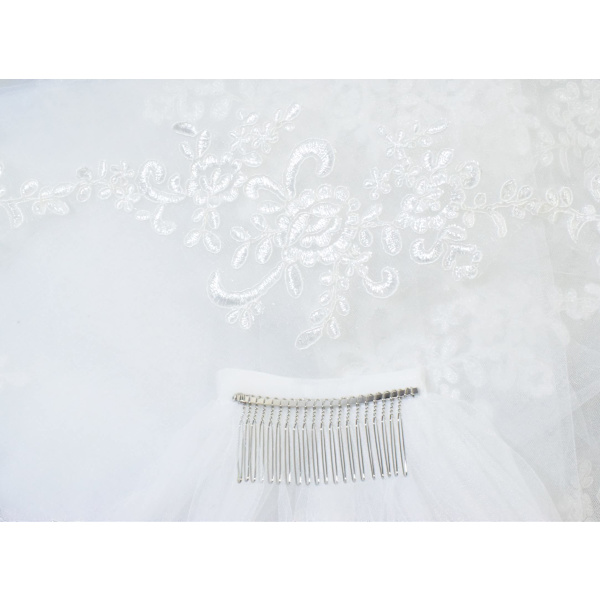 Enlags Bryllups Slør Brudeslør Blonder Broderi Brud Forbruksvarer 3m (Off White)
