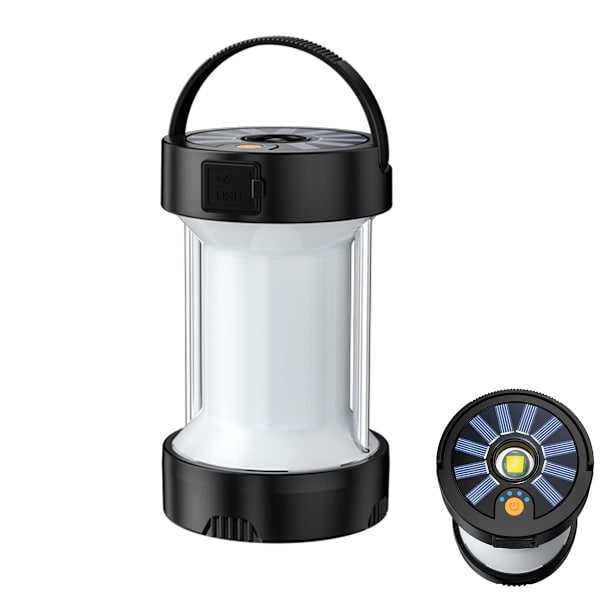 Type-C Uppladdningsbar Utomhus Campinglampa, 1000 Lumen, 4 Lägen Batteridriven, Vattentät Multifunktionell Solar LED Nödlampa