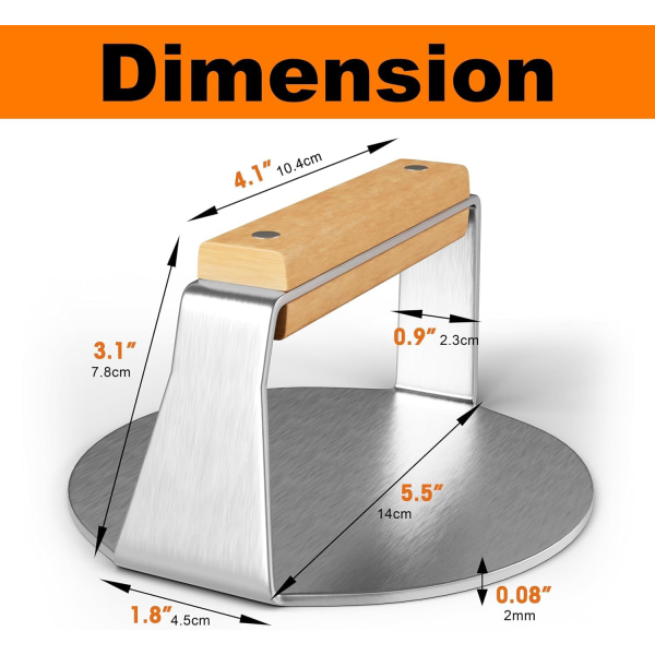 Burger Press, 5.5 Inch Ergonomic Handle Burger Press, Food Grade 304 Stainless Steel Hamburger Press for BBQ Griddle Grill Cooking