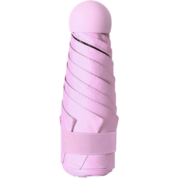 Mini-sateenvarjo kapselikotelolla, taskuvarjo, 6-ripainen kevyt ja kompakti taittuva sateenvarjo tuulenpitävä sade- ja aurinkovarjo.pink pink