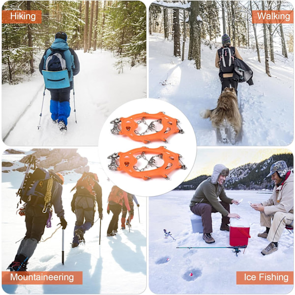 19-tandade isdubbar halkskydd snöskoskydd lättviktiga halkfria isgrepp i rostfritt stål för stövlar över skor broddar isgrepp, M Orange M