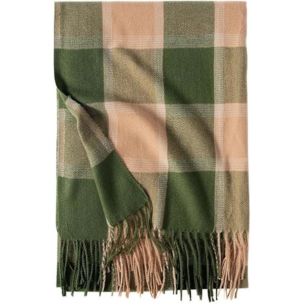 Vinter Tartan Tørklæde til Kvinder, Cashmere-lignende Tørklæder, Lange Varme Slå-om, Pashmina Kvast-sjal, Stola, Valentinsdagsgaver, Tørklæder, Julegave Green