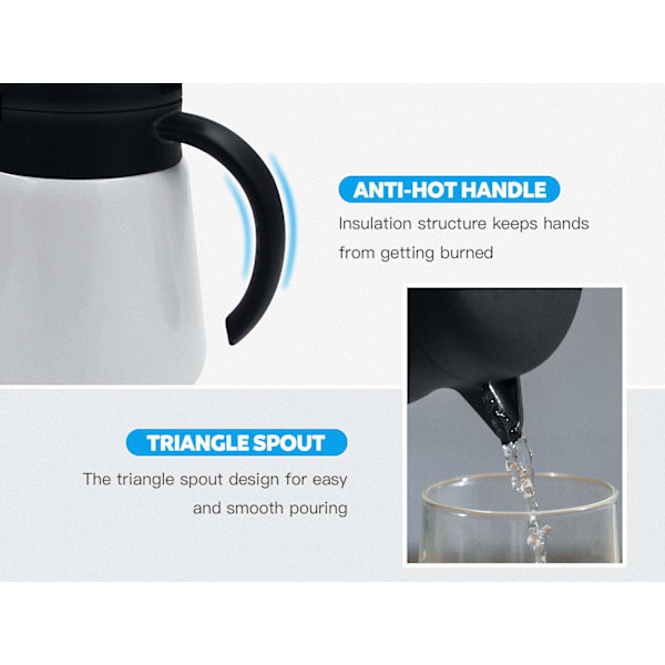 800 ml 304 18/10 Termokande i rustfrit stål/Dobbeltvægget vakuumisoleret kaffekande med trykknap, 12+ timers varm- og koldholdning