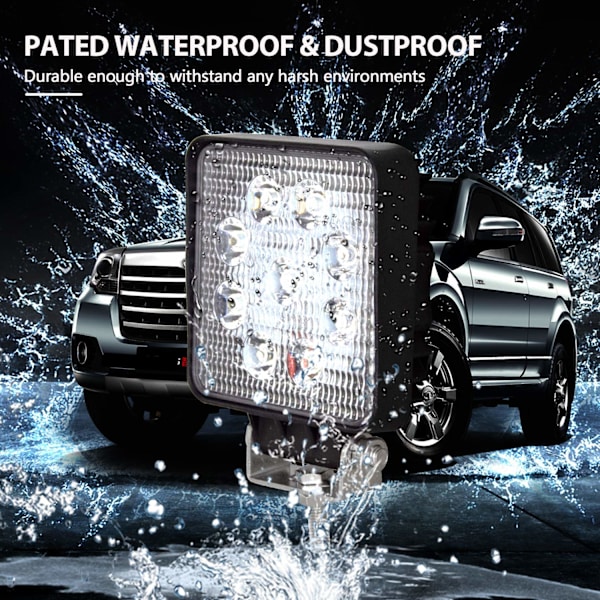 2 stk 3 tommer 27W Firkantet Arbeidslys LED Lysbar, Bred Lysstråle Arbeidslys for Offroad Truck SUV og 4x4 Tåkelys