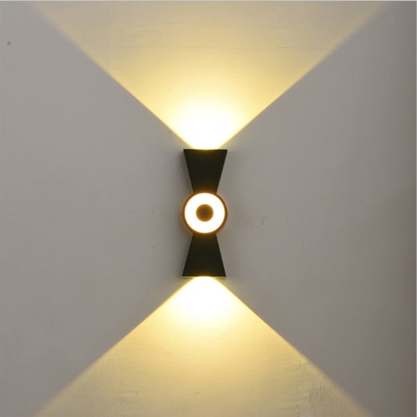 LED vägglampor 12W inomhus utomhus modern vägglampa IP66 vattentät LED upp och ner vägglampor- varmvitt ljus (svart)