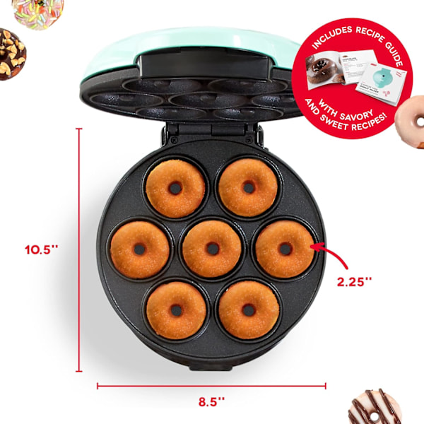 Mini Donut Maker Maskin för Barnvänlig Frukost, Snacks, Desserter & Mer med Non-stick Yta, Gör 7 Donuts - Aqua