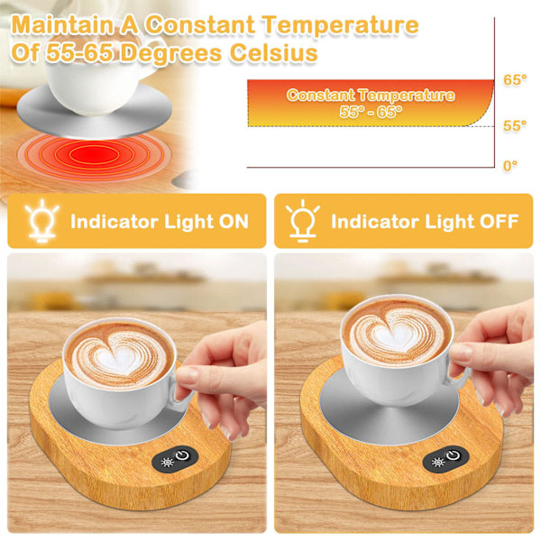 Kaffe Mugg Värmare USB Kopp Värmare för Skrivbord 55-65℃ Konstant Temperatur Uppvärmd Coaster Pad med halkfri bas och Gravity Sense Switch