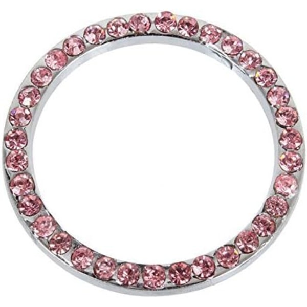 Startknapp med én knapp Crystal Rhinestone Car Bling Ring Logo-klistremerke, nøkkeltenningsstarter og knottring, dekorativt biltilbehør (rosa)