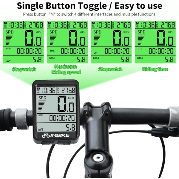 Trådlös cykeldator IP54 trådlös cykelhastighetsmätare med bakgrundsbelyst skärmhastighetsmätare och vägmätare Cykelstoppur