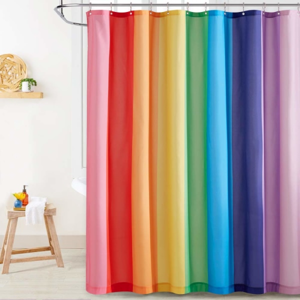 Bruseforhæng Skimmelresistent - Lang Regnbue Vandafvisende Vaskbar Polyesterstof til Vådrum/Badeværelse, 180 x 180 cm, Stribet Regnbue
