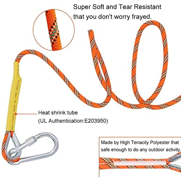 Multifunktionell 8mm 10m Utomhusrep, Nödrep för Hemmet, Säkerhetsrep för Magnetfiske, Vandring, Grottsökning, Camping, Räddning, Orange 10m