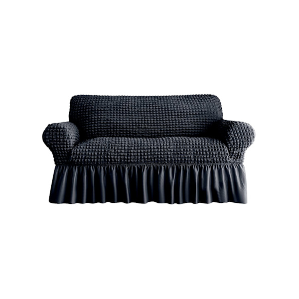 Loveseat Trekk 1 Del for 2-Pute Sofasofa med Skjørt, Slitesterk Vaskbar, Enkel Passform Universal Møbelbeskytter (2-seters, Svart)