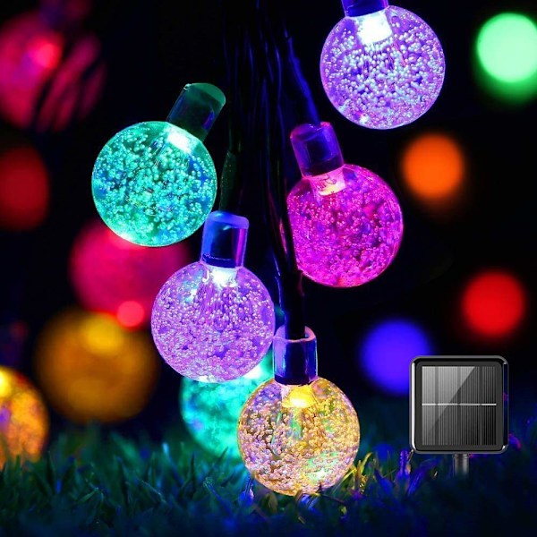 Solcelle Lyslenke Hage, 50 LED 7,3 meter Flerfargede Festlys Krystallkule Dekorativ Lyslenke Vanntett for Terrasse, Bryllup, Jul