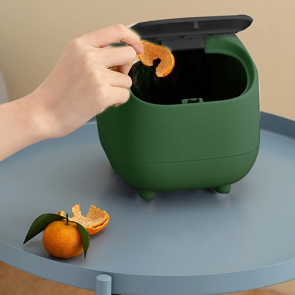 Small Cute Trash Can Ninja Desktop Trash Can with Lid Car Trash Can Household Trash Can Office Trash Can (Green Trash Can)