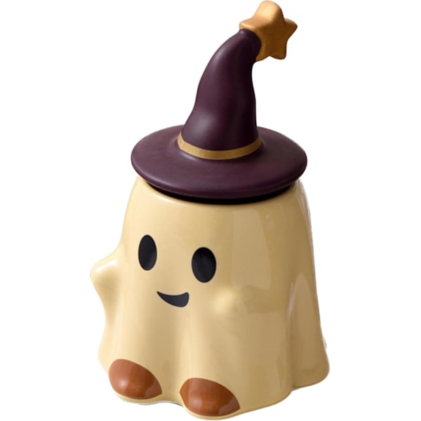 Halloween Ghost Keramisk Krus, Nyhet Te Kopp, 401-500ml Halloween Kaffe Krus Med Lokk - Vennlig Spøkelse (Gul) Yellow