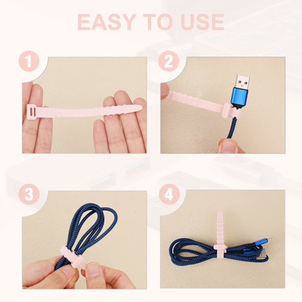 20 stk Gjenbrukbare Trådbånd, Elastiske Kabelorganiseringsstropper Kabel-Zip-Bånd for Ladingkabler USB-kabler Hodetelefoner Linjer Penner Nøkkelringer, Rosa