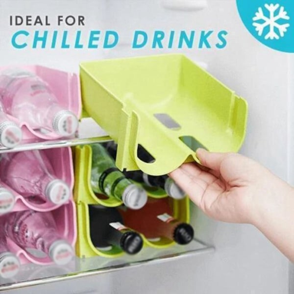 3 stycken ölflaska dryckesburk kylskåp förvaringsbox ställ stapelbar organizer (blå + grön + rosa)