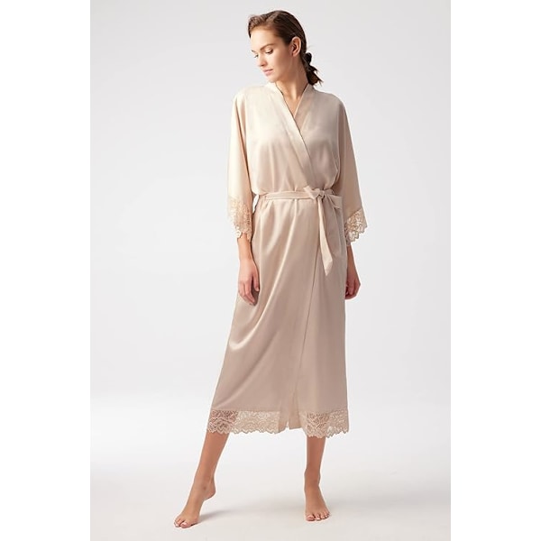 Lang Badekåbe Kort Badekåbe Ensfarvet Badekåbe Ærmer Silke Satin Kimono Kjole Kvinder Sommer Badekåbe Ren Farve Nattøj Champagne