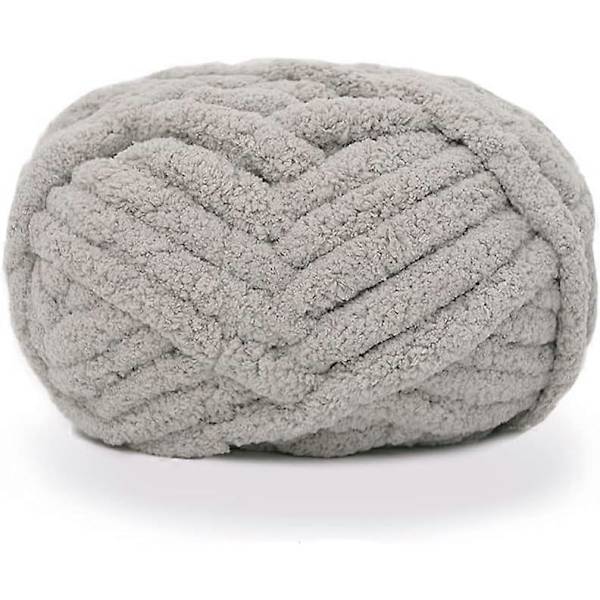 Tjock stickad chenillegarn för handgjorda filtar, supersoft stort jumbo filtgarn Light Gray