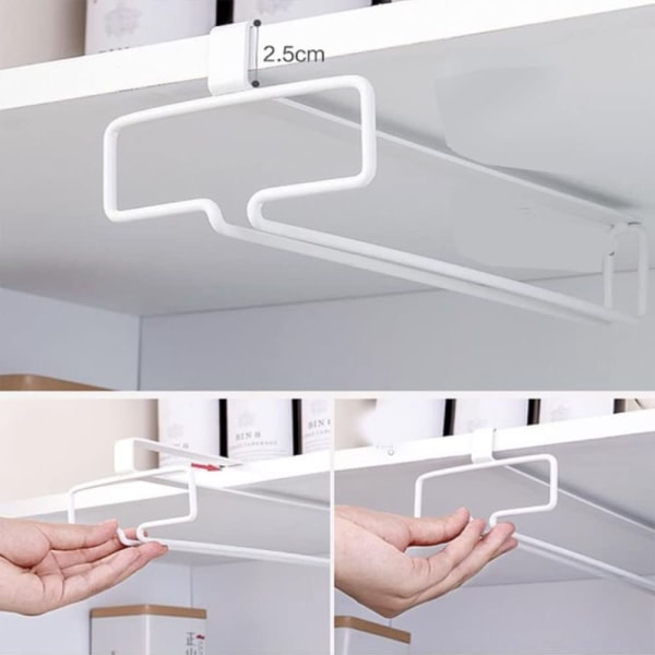2-pakks VinGlassholder Stativ Henger Under Skap VinGlass Stativ Ingen Boring Henger Champagne Goblets Oppbevaring Organizer, Hvit