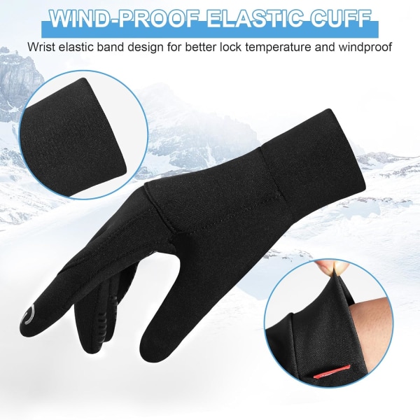 Vinter tunna thermal handskar, pekskärm Anti-halk lätta handskar Liners Svarta löparhandskar för män Kvinnor Utomhussport Cykling
