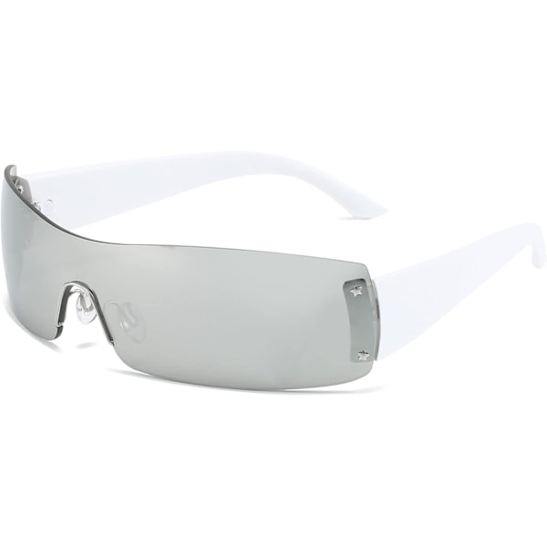 Dame Y2K Wrap Around Solbriller - Retro Sport Cykling Rammeløse UV400 Beskyttelse Futuristiske Solbriller til Mænd