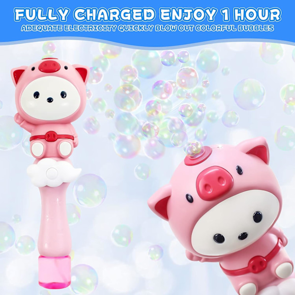 Automatisk bubbelstav för barn 3-5 år, ljus- och musikbubbelmaskin, elektrisk bubbelmaskin, bubbelleksaker för småbarn (Rosa)