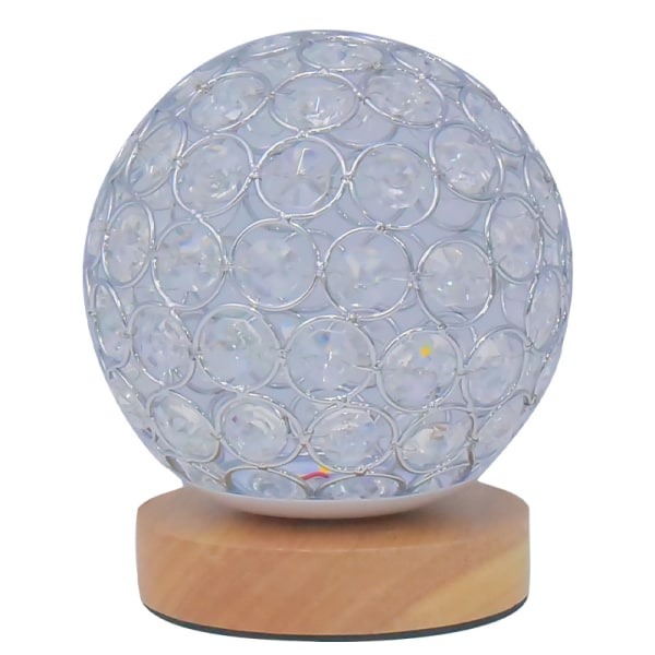 Krystall USB Bordlampe Sølv Krystallkule med Trebase Nattlampe Dimbar Nattlys for Soverom, Stue, Kontor, Beste Gaver