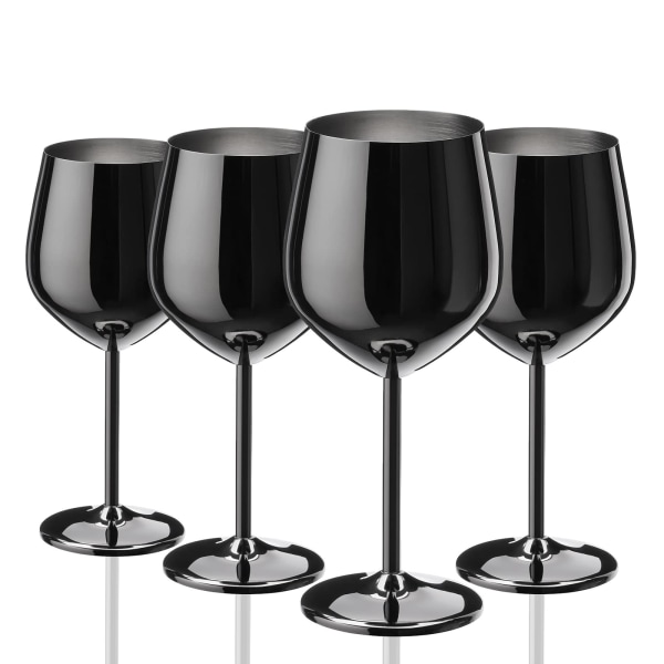 Svart Vinglasset, 4-pack, 550 ml Oslåeligt Svart Goblet, Vinglas i Rostfritt Stål, Unikt och Bärbart Vinglas i Metall Black