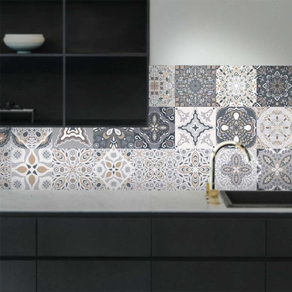 Selvklæbende vægfliseklistermærker 24stk marokkanske vandtætte klistermærker DIY køkkenbadeværelsesdekoration (24stk, 10×10cm)