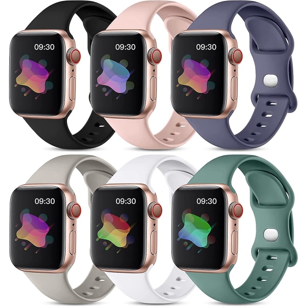 6 pakettinauhaa, jotka ovat yhteensopivat Apple Watch rannekkeen kanssa 40 mm 38 mm 44 mm naiset, miehet, pehmeä silikoni, vedenpitävä urheiluhihnan vaihtorannekkeet