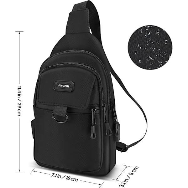 Pieni olkalaukku naisille ja miehille USB-latausportilla, vedenpitävä messenger-laukku naisille ja miehille, rintalaukku