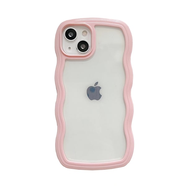 Genomskinligt skal för iPhone 15 6.1 tum, Sött transparent lockigt vågformad ram Estetisk design Mjukt TPU-stötfångarskal, för kvinnor flickor Slim Stötsäkert, Rosa