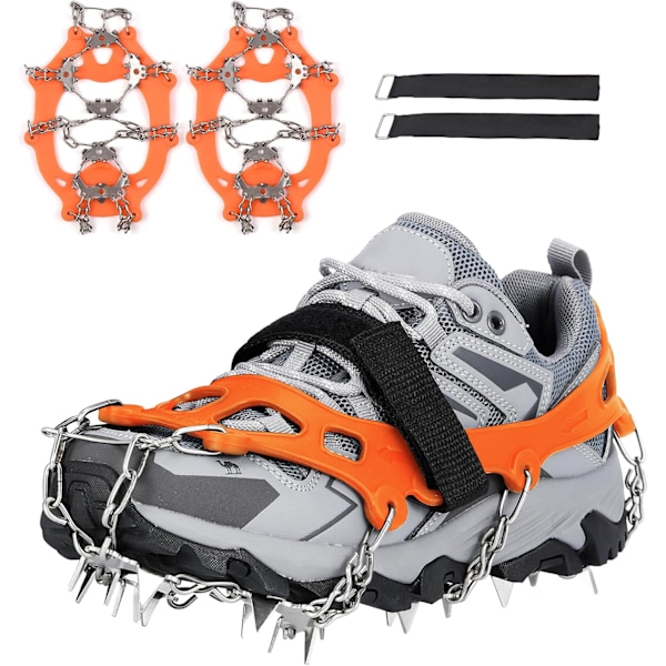 19 Piikkiset jääraudat, liukueste lumikenkien päälle, kevyet ruostumattomasta teräksestä valmistetut liukuesteet kenkiin ja saappaisiin, jääpiikit, XL Orange XL