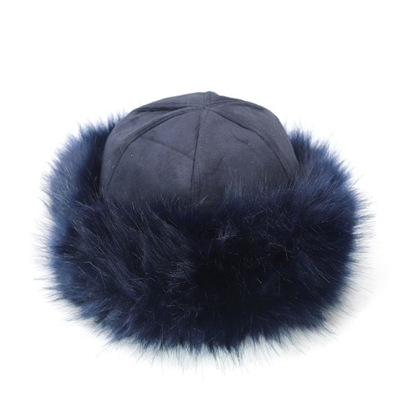 Hatt for kvinner, vinter, kosakk, russisk stil, fluffy fleece, fiskerhatt, varm, trendy (marineblå) Navy blue