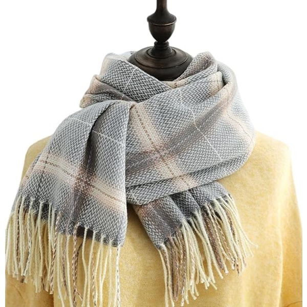 Vinterrutete skjerf for kvinner, langt vinterskjerf, myke varme skjerf, duske-sjal, lang stola, julegave Light Gray