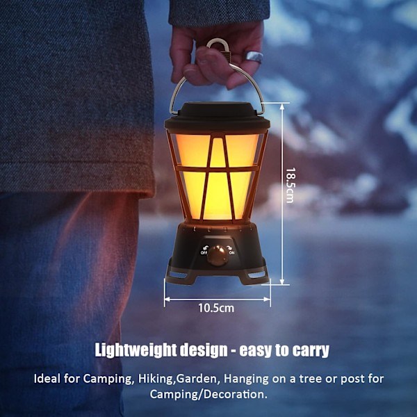 Solcellelampe Camping, Oppladbar Retro Lykt Dimbar Lampe med Flamme, Vanntett Bærbar Utendørs Lampe for Hage, Gård, Innendørs Utendørs Dekor