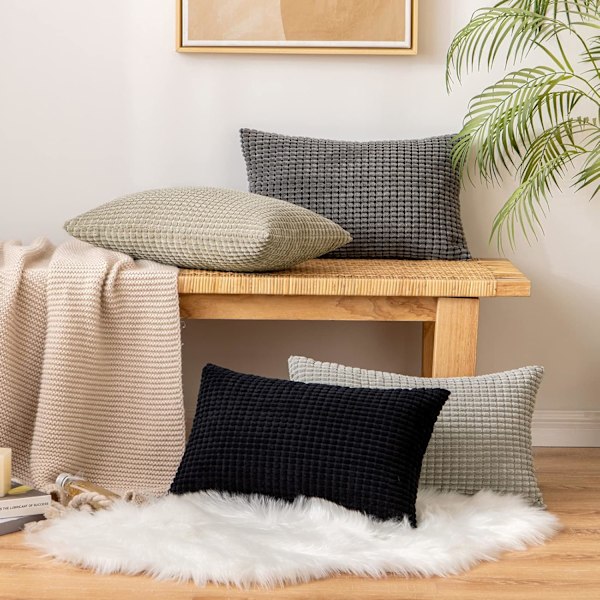 Corduroy Granule Pudebetræk Dekorative Pudebetræk Aflange Bløde Pellets Solid Pudebetræk til Sofa Soveværelse 12x20 Tommer 8#Grey