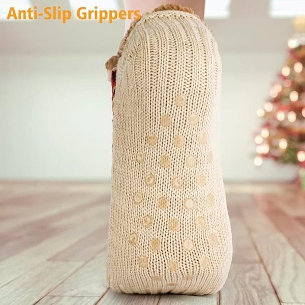 Toffelsockor för män och kvinnor, fluffiga strumpor med grepp, halkfri fleecefodring, termiskt stöd, julklapp L 43-45 Off White 43-45