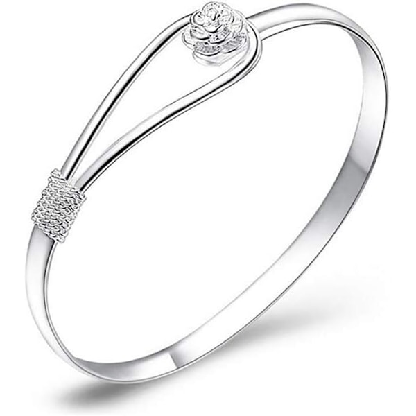 Silverarmband Elegant Clip-On Knapp Dam Silverarmband Blommig Design Silverberlockarmband Armring (925 pläterat silver)