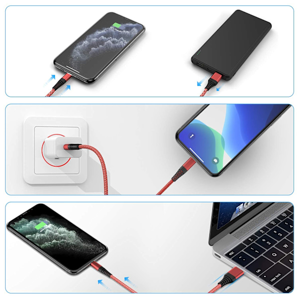 iPhone-latauskaapeli, Lightning-kaapeli 3 kpl 2M iPhone-laturi punottu, yhteensopiva iPhone 12/11/Pro/Xs Max/X/8/7/Plus/6S/6/SE/5S iPadin ja muiden kanssa