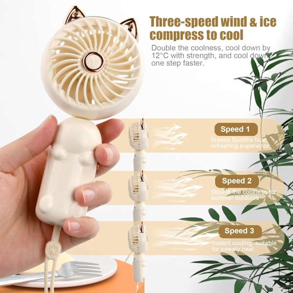 Kädessä pidettävä tuuletin, Mini USB -tuuletin, Ladattava akku Kannettava tuuletin, 3 nopeutta.
