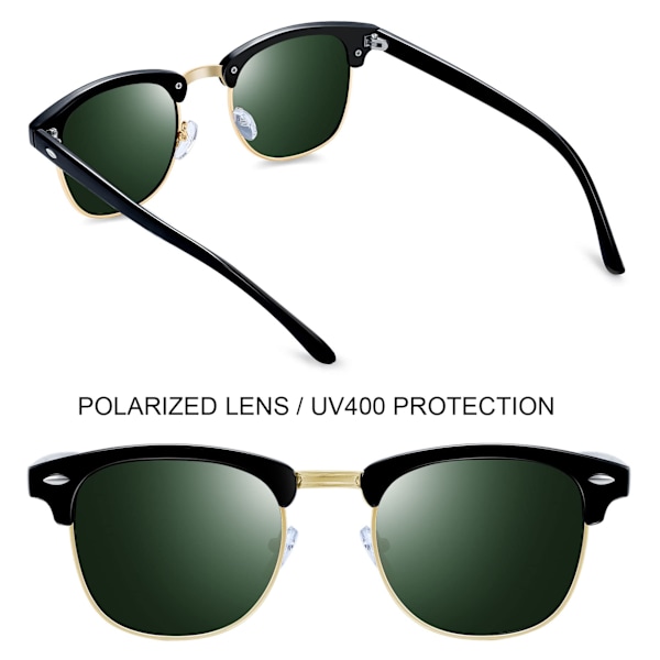 Semi-Rimless Polariserede Solbriller Herre - UV400 Beskyttelse Retro Halv Ramme Solbriller Unisex Polariserede Herre Dame Solbriller